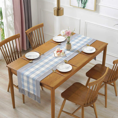 PHNAM Buffalo Check Rustic Dining Table Runner with Handmade Fringe Cotton Linen Blend Coffee Tabletop Collections for Family Dinners, Special Occasions, Farmhouse Decorations and Everyday Use
