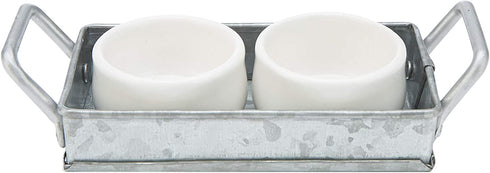 Mind Reader 2 Ceramic, Condiment Set with Galvanized Serving Board, One Size, Silver Tray-2 Bowls