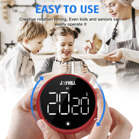 JOYHILL Timers, Digital Kitchen Timer Magnetic with Large LED Display, Volume Adjustable Countdown/up Clock for Kids, Cooking, Teaching, Classroom Study, Fitness and Oven?Red?
