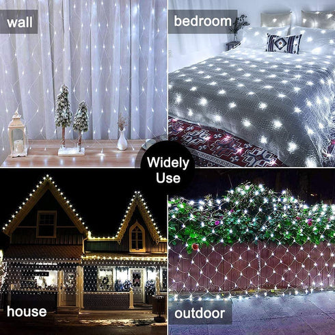 Ollny Net Lights Mesh Lights Outdoor 200 LED 9.8ft x 6.6ft Christmas Lights Waterproof Connectable 29V Plug in Fairy String Lights with 8 Modes for Xmas Tree Bush Garden Holiday Decorations Cool White