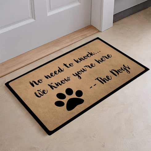AMING mats Funny Home Decor Personalized Door Mats(23.6 X 15.7 in) with Anti-Slip Rubber Back Doormat Gift Door Mat for The Entrance Way (No Need to Knock We Know You're Here The Dog)