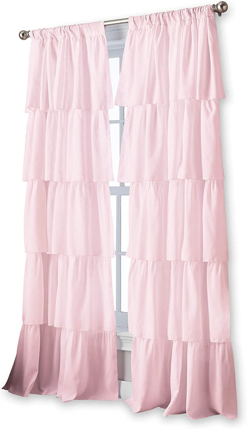 Curtainworks Flounced Ruffle Rod Pocket Curtain Panel, 63 in, Pink