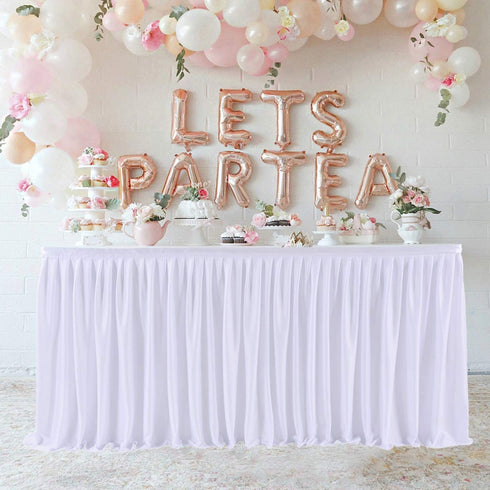 6ft White Tutu Table Skirt for Rectangle Tables,Polyester Pleated Ruffle Table Bed Skirt Cloth for Birthday Party, Wedding,Baby Shower, Banquet,Gender Reveal,Dessert Tables