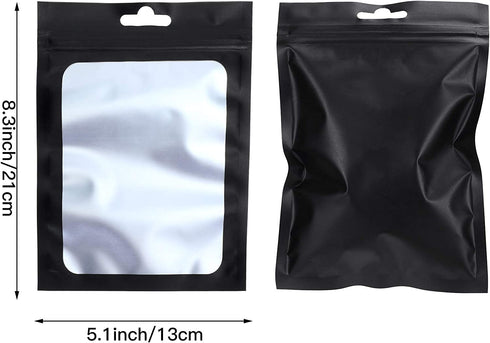100 Pieces Mylar Bags Smell Proof Bags Resealable Bags for Small Business with Clear Window Holographic Bags for Food Storage and Lip Gloss, Jewelry, Eyelash Packaging (Black, 5.1 x 8.3 Inch)