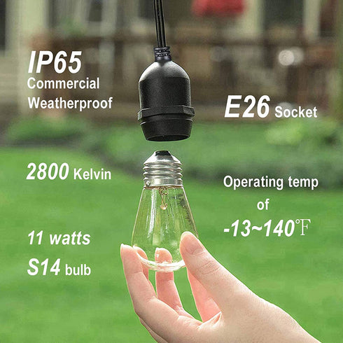 Outdoor Edison String Lights 48FT - Patio Lights 18 Bulbs 15 Sockets Commercial Weatherproof Outdoor String Lights for Backyard Garden Party Lighting