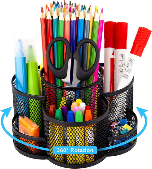 Pen Holder for Desk, 360-Degree Rotating Desk Organizer with 7 Compartments, Pencil Holder for Desk, Office Supplies Desk Organizer, Mesh Desk Caddy for Office School Art