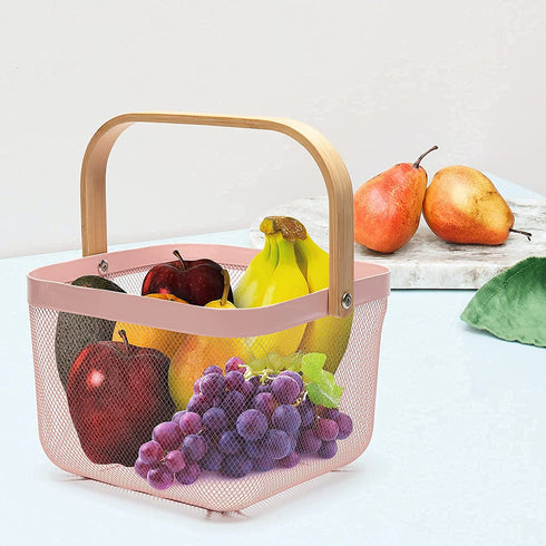 This Wire Basket, Hanging Kitchen Basket Fruit Basket With Wooden Handle Handles can Store Household Items like Fruits and Vegetables and can Also be Stacked to Save Space.?White?