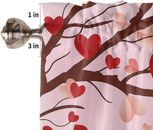 Kitchen Cafe Window Valance Valentine's Day Red Love Tree Rod Pocket Short Curtain Panel Spring Curtains, Romantic Farm Truck with Heart Window Treatments Drapes for Living Room Bathroom Bedroom