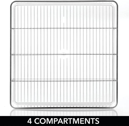 mDesign Plastic Divided Drawer Organizer Storage Bin for Home Office, Desk Drawer, Shelf, Cabinet - 4 Compartments, 12" Long + 32 Adhesive Labels - Clear