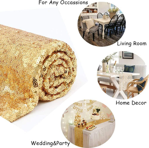 Gold Table Runners Rectangle Sequin Table Runner 3 Pack 12x108 Inch Sparkle Table Covers for Wedding Birthday Party Table Decorations
