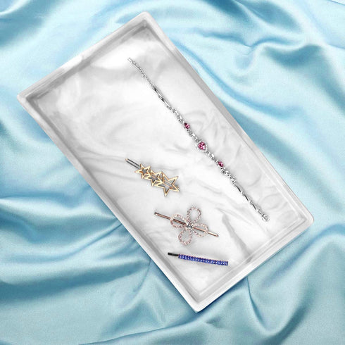 Stone Texture Marble Decorative Tray Ceramic Plate Perfume Tray Ring Holder Jewelry Dish Ornate Dresser Organizer Makeup Tray for Desktop Vanity Dresser Bathroom Bedroom (Large Rectangle Grey Striped)