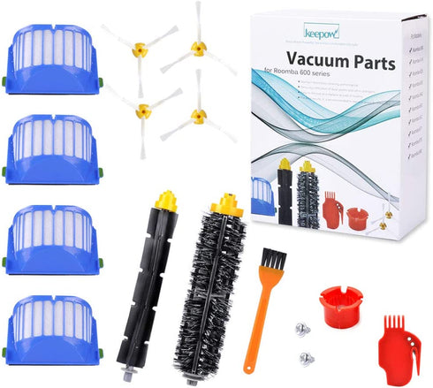 KEEPOW Replacement Accessories Kit for iRobot Roomba 600 Series 675 690 680 671 652 650 620 614 595 Vac Parts, 4 Hepa Filters,4 Side Brushes,1 Flexible Beater Brush,1 Bristle Brush,2 Cleaning Tool