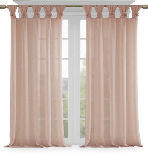 Madison Park Rosette Floral Embellished Cuff Tab Top Solid Single Window Treatments Curtain Panel Drape for Bedroom Living Room and Dorm, 50"x84", Blush