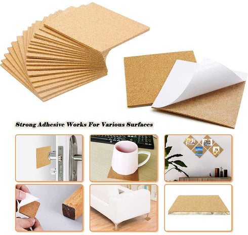 120Pcs Self Adhesive Cork Squares, MOTASOM 4 x 4 Inch Strong Cork Adhesive Sheets, Reusable Cork Board Cork Backing Sheets, Mini Wall Cork Tiles Mat for Coasters and DIY Crafts
