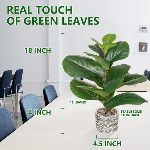SenseYo Artificial Fiddle Leaf Fig Tree 18" Faux Ficus Lyrata in Pot Natural Fake Tree with 13 Leaves Lifelike Greenery Plant Tree Indoor Outdoor Decor for House Home Office Perfect Housewarming Gift