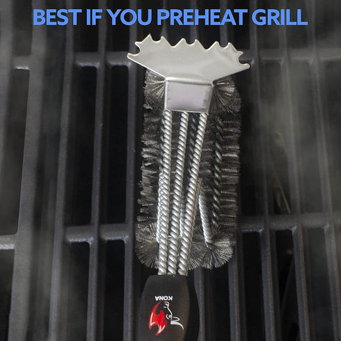 Kona Grill Brush and Scraper - 18" Premium Deep Clean BBQ Accessories Tool, Makes Grill Cleaning Easy - Safe for All Grill Types - Stainless Steel Bristles