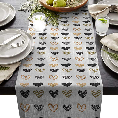 ALAGO Valentine Table Runner Love Heart Shapes Hand Draw Table Linens Cotton Non-Slip Runners for Home Kitchen Party Wedding Decorations 14" x 72", Valentine's Day Love Heart Table Runner