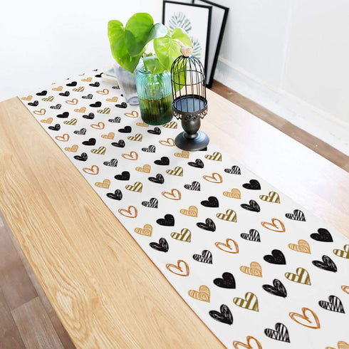 ALAGO Valentine Table Runner Love Heart Shapes Hand Draw Table Linens Cotton Non-Slip Runners for Home Kitchen Party Wedding Decorations 14" x 72", Valentine's Day Love Heart Table Runner