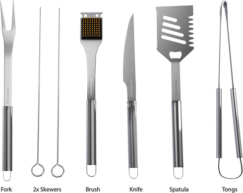 Home-Complete BBQ Grill Tool Set- Stainless Steel Barbecue Grilling Accessories with 7 Utensils and Carrying Case, Includes Spatula, Tongs, Knife