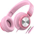 AILIHEN C8 Girls Wired Headphones with Microphone and Volume Control Folding Lightweight Headset for Cellphones Tablets Smartphones Chromebook Laptop Computer PC Mp3/4 (Pink)