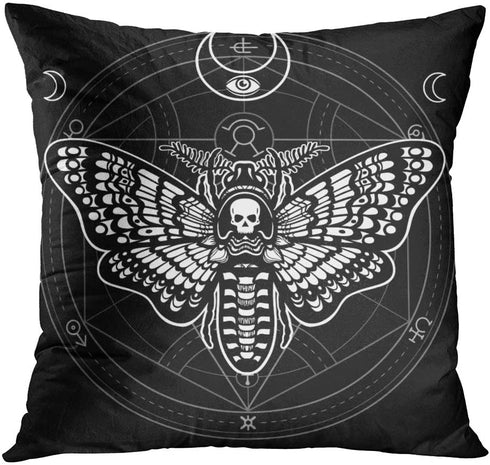 Britimes Throw Pillow Covers 18x18 Inches Home Decor Set of 4 Pillow Cases Decorative for Bed Sofa Cushion Couch Outdoor Capricorn Cat Feather Moth Gothic Pillowcases (Black and White) ¢‚¬¦