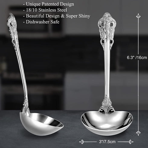 KEAWELL Gorgeous 1 oz. 18/10 Stainless Steel Gravy Ladle, 2 Pieces Silver Color Small Gravy Sauce Ladle for Stirring