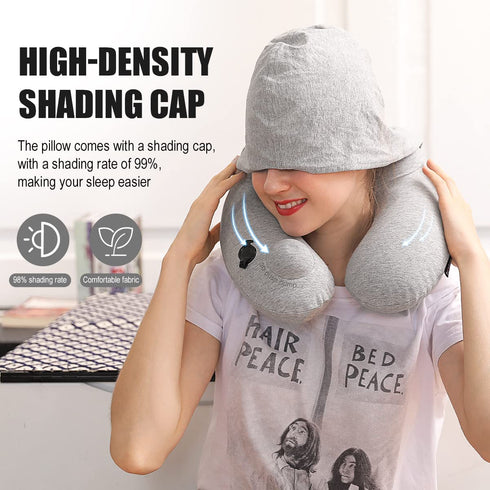 Travel Pillow for Airplane with Hood, Inflatable Neck air Pillow for car ,Travel accessoires nap Rest Sleep Business Trip Flight