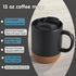 Ceramic Coffee Mugs with Lid, ALELION 13 oz Coffee Mug Set with Cork Bottom and Spill-resistant Lid, Christmas Coffee Mugs Gift Set for Women Men, Comfortable Handle for Home and Office, Black,2Pcs