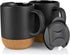 Ceramic Coffee Mugs with Lid, ALELION 13 oz Coffee Mug Set with Cork Bottom and Spill-resistant Lid, Christmas Coffee Mugs Gift Set for Women Men, Comfortable Handle for Home and Office, Black,2Pcs