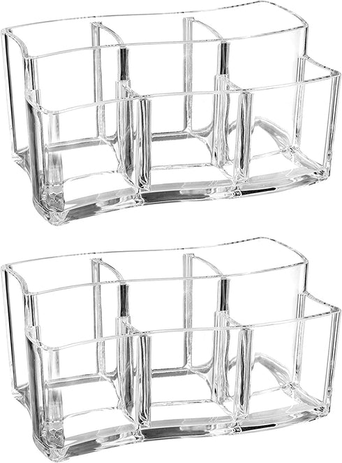 Yarlung 2 Pack Acrylic Makeup Brushes Holder, 6 Slots Clear Cosmetic Organizer Eyebrow Pencils Holder Multi-Purpose Desk Sundry Case for Lipsticks, Liners, Bathroom Vanity, Dresser, Curved Edge