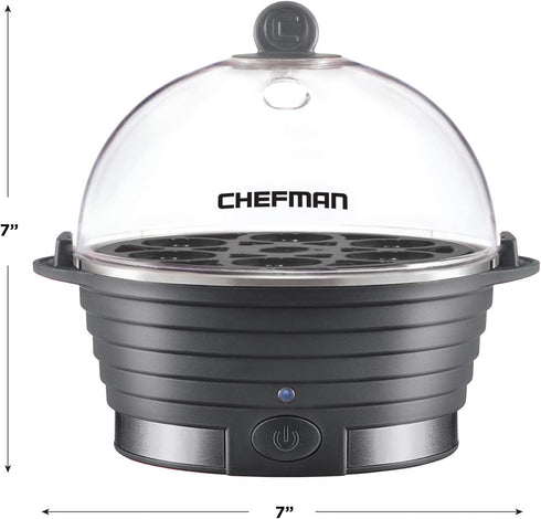 Chefman Electric Egg Cooker Boiler, Rapid Egg-Maker & Poacher, Food & Vegetable Steamer, Quickly Makes 6 Eggs, Hard, Medium or Soft Boiled, Poaching/Omelet Tray Included, Ready Signal, BPA-Free, Grey