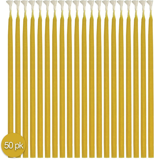 Hyoola Beeswax Birthday Candles 50 Pack - Natural Dripless Decorative Candles with Long Lasting Burn Elegant Taper Design, Soothing Scent 6? Tall Handmade in The USA