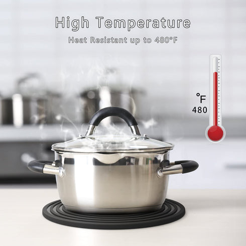 ME.FAN 11'' Large Silicone Ripple Trivet Mat, Potholder, Hot Pad, Spoon Rest, Jar Opener & Coaster, Heat Resistant up to 480F, Flexible, Durable & Non Slip (Black, Set of 2)