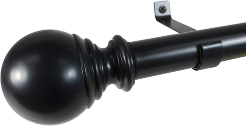 Decopolitan Ball Single Telescoping Drapery Rod Set, Long, Black, 72 to 144-Inch
