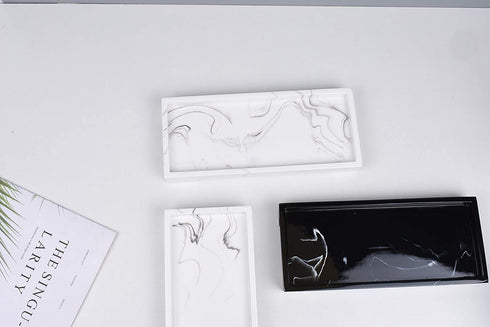 Mightree Vanity Tray Toilet Tank Tray, Black Elegant Marble Pattern Bathtub Tray, Vanity Bathroom Organizer for Collect Small Things, Make-up Desk Tray, Resin Dresser Jewelry Tray, Medium Size