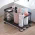 ORZ Sink Caddy Organizer Countertop, Holder for Sponge Brush Soap Dish Dishcloth with Drain Pan Stainless Steel for Kitchen Black¦