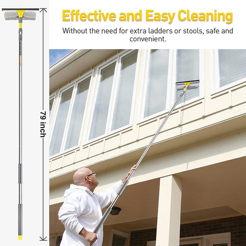 Akcmpet Squeegee for Window Cleaning, 2 in 1 Squeegee and Scrubber Combi, 79" Window Cleaning Tool with 5 Stainless Steel Pole, Window Squeegee Cleaner for Car, Indoor Outdoor High Window (79 inch)