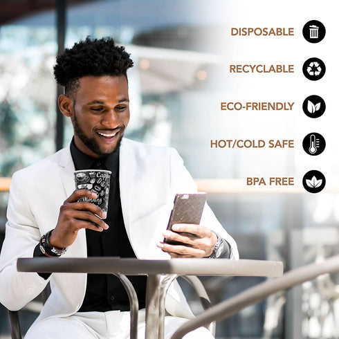 10 Oz. Double Wall Insulating Coffee Cup - 50 Pack, Disposable Paper Cups with No Sleeves Needed, Graphic Grab 'n Go Cup - Home, Office, Cafe (50 Cups ONLY)