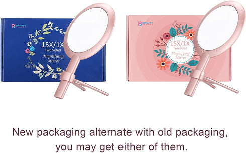 Handheld Mirror with Handle Double Sided, 1x/15x Magnifying Hand Mirror for Women, Hand Held Mirror with Adjustable Stand, 6"