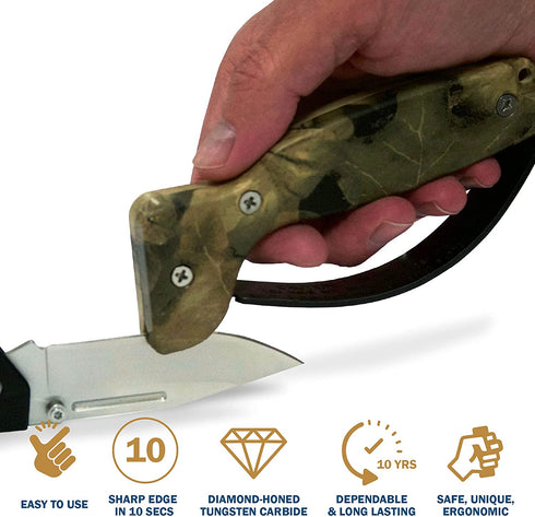 AccuSharp Knife & Tool Camo Sharpener - Diamond-Honed Tungsten Carbide Rust-Free Blade Quickly Sharpens, Restores, Repairs & Hones Serrated Blades, Cutting Tools, Cleavers, Axes & Machetes