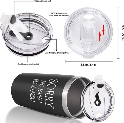Sorry No Hablo Fuctardo Travel Tumbler Funny Birthday Christmas Gifts for Friends Dad Mom Sister Brother Familys Co-wokers, 20 Oz Insulated Stainless Steel Tumbler, Black
