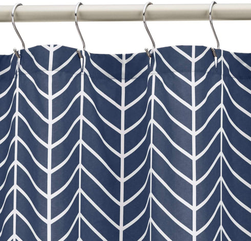 Amazon Basics Microfiber Navy Blue Herringbone Printed Pattern Bathroom Shower Curtain - Navy Blue Herringbone, 72 Inch