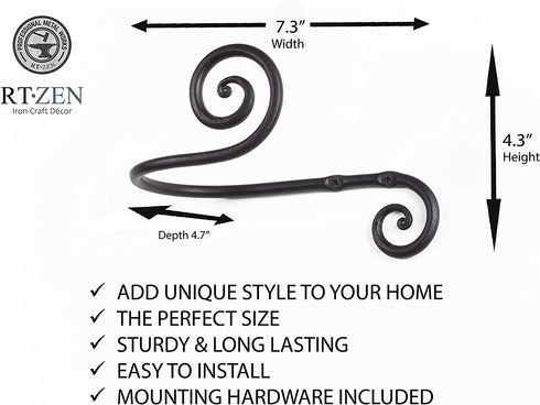 RTZEN Decorative Large Curtain Holdbacks - Set of 2 - Wrought Iron Window Drapery Tiebacks - Handmade Rod Drape Tieback Black Hooks - Rot Metal Drapes Hangers - Unique Hand Craft D©cor
