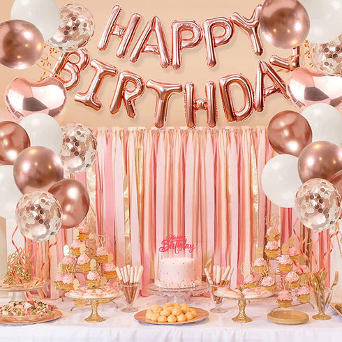 Rose Gold Confetti Latex Party Balloons, 60Pcs 12Inch White Rose Gold Balloons For Wedding Birthday Bachelorette Bridal Shower Engagement Baby Shower Princess Party Decorations with 33FT Ribbon