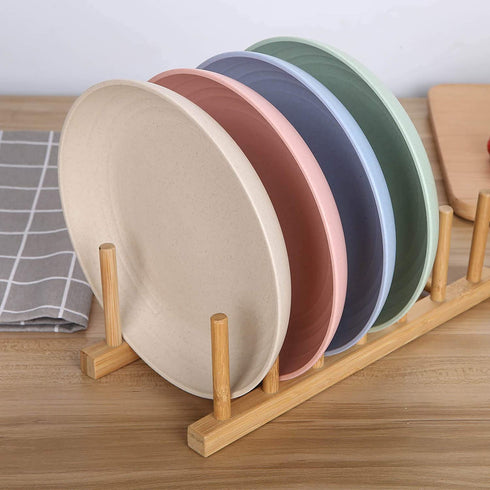 8.8 Inches Unbreakable Wheat Straw Plates - Reusable Plate Sets of 4 for Kitchen Dinner lunch Dishes - Dishwasher & Microwave Safe - Healthy for Kids Children & Adult, BPA Free & Eco-Friendly (Beige)