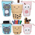 GFPGYQ Standing Pencil Case for Girls, Boba Cat Pop Up Pencil Case Cute Telescopic Pen Pouch Holder Canvas Zip Kawaii, Kids Students Gifts 3 Packs