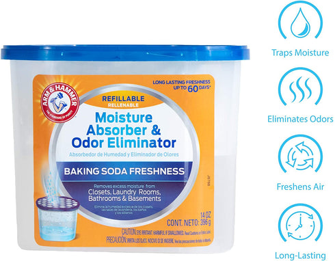 Arm & Hammer Fragrance Free Refillable Moisture Absorber and Odor Eliminator 14 oz. Tub, 3 Ct