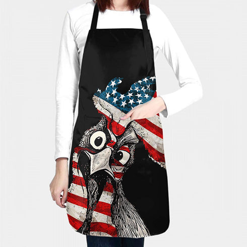 Fashion Apron Funny Chicken Illustration Print Kitchen Chef's Aprons with Adjustable Straps, Cross Back for Home, Artist, Crafting, Restaurant
