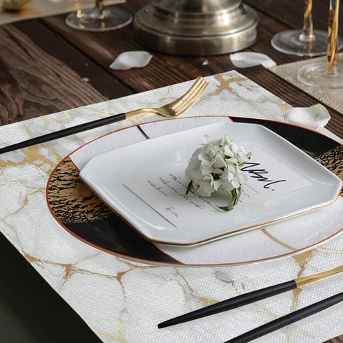 One Bear Marble Placemats White and Gold Texture Placemat Table Mats Non Slip Heat Resistant Placemats for Dining Table Kitchen Holiday Party Set of 6