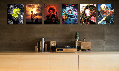 Anime Posters Demon Slayer Poster Canvas Wall Art Pieces - HD Print Painting Living Room Decor Bedroom Club Boys Room Decor Gifts Set of 6 Unframed 8X10in